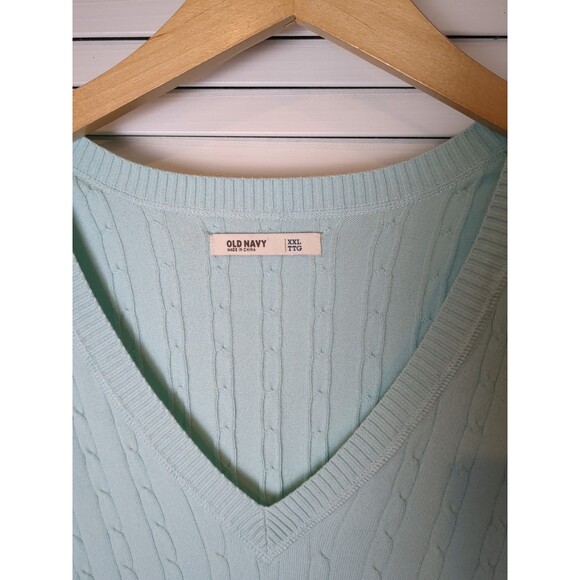 Old Navy V‎ Neck Cable Knit Sweater Womens XXL Mint Green Academia Spring EUC - Picture 3 of 10